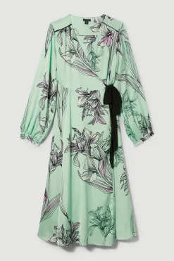 Best Pirce 💯 Karen Millen Plus Size Floral 🔨 Hammered Satin Woven Wrap Midi 👗 Dress - green ✔️ -Occasionwear Popular Store bkk08265 green xl 3
