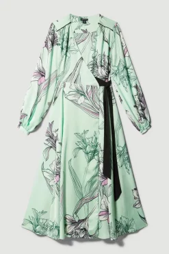 Cheapest 🧨 Karen Millen Floral 🔨 Hammered Satin Woven Wrap Midi 👗 Dress - green 😉 -Occasionwear Popular Store bkk08266 green xl 3