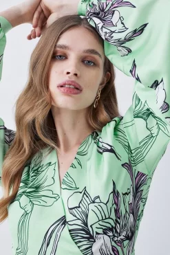 Cheapest 🧨 Karen Millen Floral 🔨 Hammered Satin Woven Wrap Midi 👗 Dress - green 😉 -Occasionwear Popular Store bkk08266 green xl 4