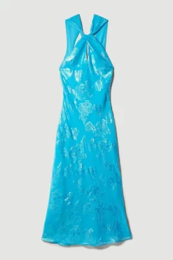 Cheap 🔔 Karen Millen Metallic Iridescent Halter Column Midi 👗 Dress 🎉 -Occasionwear Popular Store bkk08288 blue xl 3
