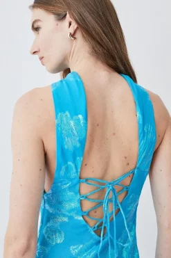 Cheap 🔔 Karen Millen Metallic Iridescent Halter Column Midi 👗 Dress 🎉 -Occasionwear Popular Store bkk08288 blue xl 4