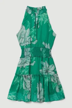 Coupon 😉 Karen Millen Floral Bloom Shirred Halter Woven Mini 👗 Dress - green ⌛ -Occasionwear Popular Store bkk08313 green xl 3