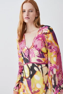 Brand new 🎁 Karen Millen Floral Applique Woven Midi 👗 Dress - multi 🎉 -Occasionwear Popular Store bkk08320 multi xl 4