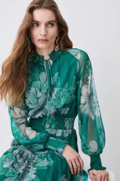 Brand new ✨ Karen Millen Floral Bloom Shirred Detail Woven Maxi 👗 Dress - green 🔥 -Occasionwear Popular Store bkk08323 green xl 2