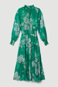 Brand new ✨ Karen Millen Floral Bloom Shirred Detail Woven Maxi 👗 Dress - green 🔥 -Occasionwear Popular Store bkk08323 green xl 3