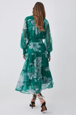 Brand new ✨ Karen Millen Floral Bloom Shirred Detail Woven Maxi 👗 Dress - green 🔥 -Occasionwear Popular Store bkk08323 green xl 4