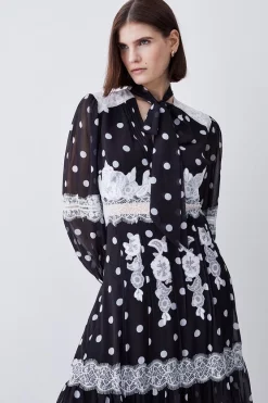 Discount 🧨 Karen Millen Polka Dot Mix Lace & Embroidery Maxi 👗 Dress - black 🌟 -Occasionwear Popular Store bkk08346 black xl 1