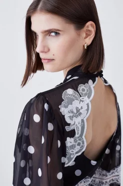 Discount 🧨 Karen Millen Polka Dot Mix Lace & Embroidery Maxi 👗 Dress - black 🌟 -Occasionwear Popular Store bkk08346 black xl 6