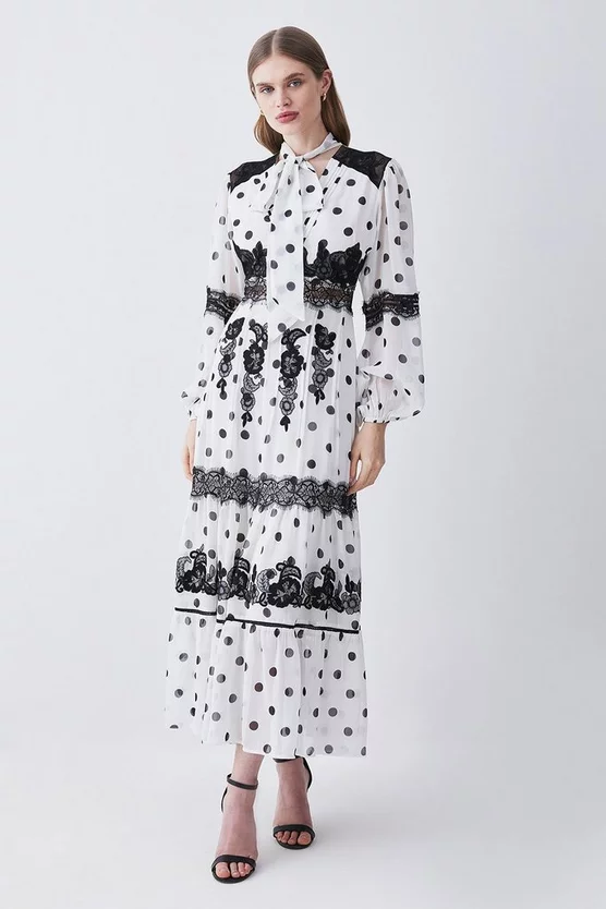 Buy ๐ Karen Millen Tall Polka Dot Mix Lace & Embroidery Maxi ๐ Dress - white ๐ฏ 3 Buy ๐ Karen Millen Tall Polka Dot Mix Lace & Embroidery Maxi ๐ Dress - white ๐ฏ
