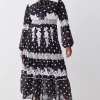 Hot Sale ❤️ Karen Millen Plus Size Polka Dot Mix Lace & Embroidery Maxi 👗 Dress - black ⌛ -Occasionwear Popular Store bkk08349 black xl