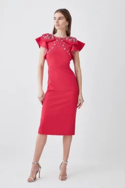 Cheapest 🧨 Karen Millen Embellished Stretch Woven Midi 👗 Dress 😍