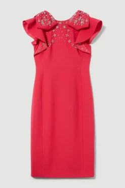 Cheapest 🧨 Karen Millen Embellished Stretch Woven Midi 👗 Dress 😍 -Occasionwear Popular Store bkk08354 hot20pink xl 3