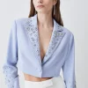 New ✔️ Karen Millen Embellished Stretch Woven Cropped Jacket - blue 🧨 -Occasionwear Popular Store bkk08355 blue xl