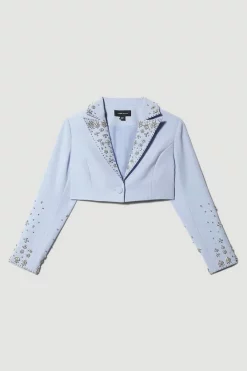 New โ๏ธ Karen Millen Embellished Stretch Woven Cropped Jacket - blue ๐งจ 10 New โ๏ธ Karen Millen Embellished Stretch Woven Cropped Jacket - blue ๐งจ -Occasionwear Popular Store bkk08355 blue xl 3