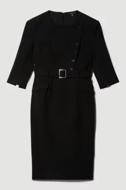 Wholesale 🤩 Karen Millen Plus Size Structured Crepe Strong Shoulder Midi 👗 Dress ❤️ -Occasionwear Popular Store bkk08356 black xl 3