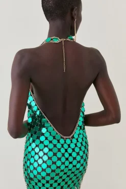 Budget 😀 Karen Millen Mirrored Disc Chain Halter Mini 👗 Dress 🔔 -Occasionwear Popular Store bkk08364 green xl 4