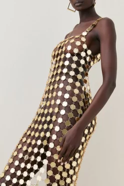 Budget 🤩 Karen Millen Mirrored Disc Side Split Maxi 👗 Dress 💯 -Occasionwear Popular Store bkk08365 gold xl 4