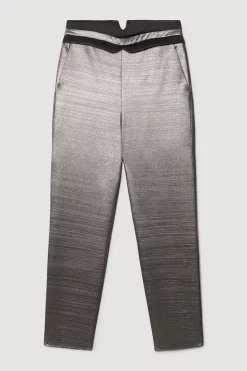 Hot Sale 🔔 Karen Millen Metallic Jacquard Waistband Detail Slim Leg Trouser - gold ⌛ -Occasionwear Popular Store bkk08378 gold xl 3
