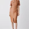 Cheapest 😀 Karen Millen Leather Short Sleeve Snaffle Trim Pencil Midi 👗 Dress ⭐ -Occasionwear Popular Store bkk08383 camel xl