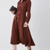 Budget 🔥 Karen Millen Soft Tailored Pleat Panel Sleeved Belted Midi 👗 Dress 🛒 -Occasionwear Popular Store bkk08384 chocolate xl