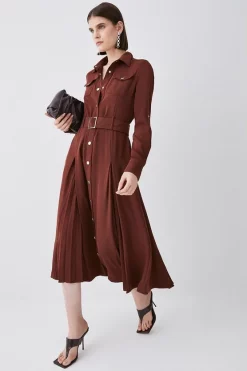 Budget ๐ฅ Karen Millen Soft Tailored Pleat Panel Sleeved Belted Midi ๐ Dress ๐