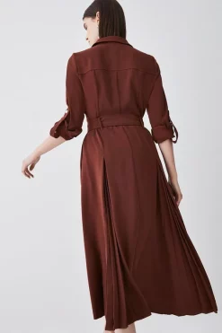 Budget 🔥 Karen Millen Soft Tailored Pleat Panel Sleeved Belted Midi 👗 Dress 🛒 -Occasionwear Popular Store bkk08384 chocolate xl 2