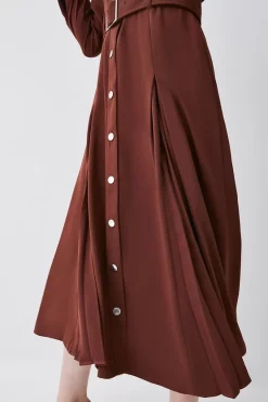 Budget 🔥 Karen Millen Soft Tailored Pleat Panel Sleeved Belted Midi 👗 Dress 🛒 -Occasionwear Popular Store bkk08384 chocolate xl 4