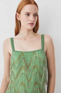 Discount 🎉 Karen Millen Square Neck Embellished Fringed Mini 👗 Dress - green 🎉 -Occasionwear Popular Store bkk08390 green xl 5