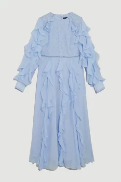 Best reviews of 🤩 Karen Millen Frill Lace Trim Woven Maxi 👗 Dress - blush 🤩