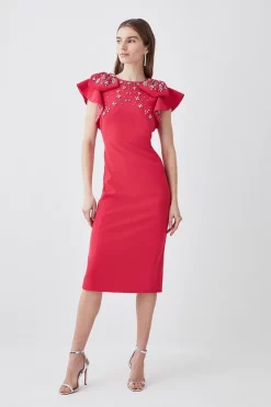 Deals 🎁 Karen Millen Petite Embellished Stretch Woven Midi 👗 Dress - hot pink 👍