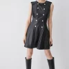 Budget 🔥 Karen Millen Leather Military Button Flippy Mini 👗 Dress 🌟 -Occasionwear Popular Store bkk08497 black xl