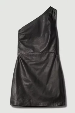 Hot Sale 🎉 Karen Millen Leather One Shoulder Mini 👗 Dress 👏 -Occasionwear Popular Store bkk08503 black xl 3