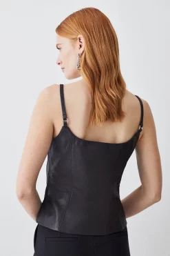 New ✨ Karen Millen Leather Strap Cami Top 😍 -Occasionwear Popular Store bkk08505 black xl 2