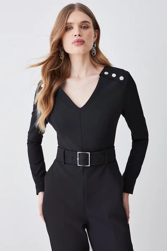 Deals ๐ Karen Millen Compact Stretch Button Detail Shoulder Slim Leg Jumpsuit โค๏ธ 4 Deals ๐ Karen Millen Compact Stretch Button Detail Shoulder Slim Leg Jumpsuit โค๏ธ - Image 2