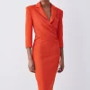 Best Pirce 🥰 Karen Millen Tall Compact Crepe Wrap Waist Pencil Midi 👗 Dress - orange 😍 -Occasionwear Popular Store bkk08592 orange xl