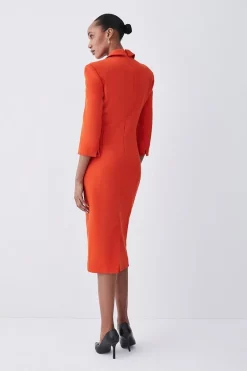 Best Pirce 🥰 Karen Millen Tall Compact Crepe Wrap Waist Pencil Midi 👗 Dress - orange 😍 -Occasionwear Popular Store bkk08592 orange xl 2