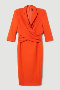 Best Pirce 🥰 Karen Millen Tall Compact Crepe Wrap Waist Pencil Midi 👗 Dress - orange 😍 -Occasionwear Popular Store bkk08592 orange xl 3