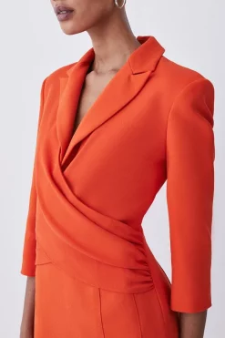 Best Pirce 🥰 Karen Millen Tall Compact Crepe Wrap Waist Pencil Midi 👗 Dress - orange 😍 -Occasionwear Popular Store bkk08592 orange xl 6