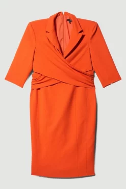 Deals 😍 Karen Millen Plus Size Compact Crepe Wrap Waist Pencil Midi 👗 Dress - orange 😀 -Occasionwear Popular Store bkk08594 orange xl 3