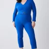Brand new 🤩 Karen Millen Plus Size Compact Stretch Button Detail Slim Leg Jumpsuit - cobalt ✨ -Occasionwear Popular Store bkk08596 cobalt xl