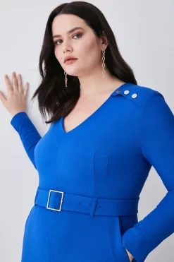 Brand new 🤩 Karen Millen Plus Size Compact Stretch Button Detail Slim Leg Jumpsuit - cobalt ✨ -Occasionwear Popular Store bkk08596 cobalt xl 1