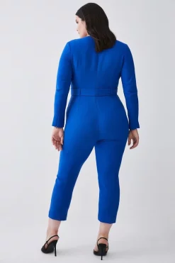 Brand new 🤩 Karen Millen Plus Size Compact Stretch Button Detail Slim Leg Jumpsuit - cobalt ✨ -Occasionwear Popular Store bkk08596 cobalt xl 2
