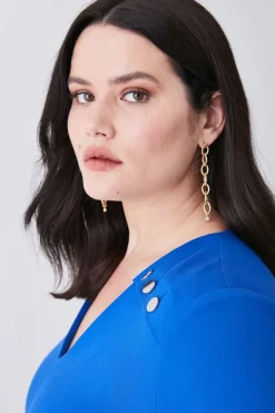 Brand new 🤩 Karen Millen Plus Size Compact Stretch Button Detail Slim Leg Jumpsuit - cobalt ✨ -Occasionwear Popular Store bkk08596 cobalt xl 4