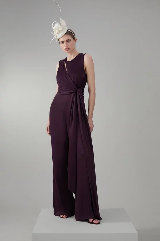 Cheap 😀 Karen Millen Soft Tie Knotted Wide Leg Jumpsuit - merlot 😀 3 Cheap 😀 Karen Millen Soft Tie Knotted Wide Leg Jumpsuit - merlot 😀