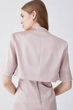 Hot Sale 🔥 Karen Millen Italian Structured Satin Notch Neck Cover Up Jacket 🔔 -Occasionwear Popular Store bkk08620 blush xl 2