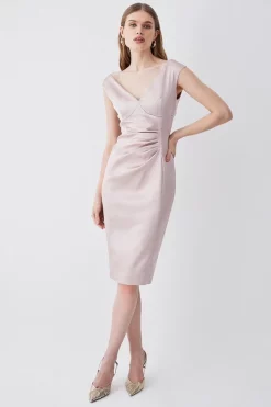 Brand new 👍 Karen Millen Italian Structured Satin Off The Shoulder Pencil Midi 👗 Dress 👏