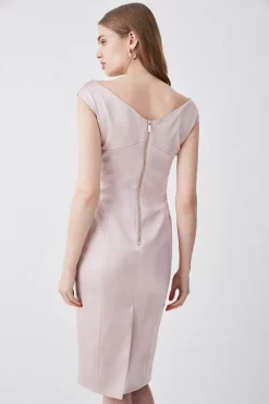 Brand new 👍 Karen Millen Italian Structured Satin Off The Shoulder Pencil Midi 👗 Dress 👏 -Occasionwear Popular Store bkk08622 blush xl 2
