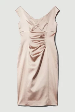 Brand new 👍 Karen Millen Italian Structured Satin Off The Shoulder Pencil Midi 👗 Dress 👏 -Occasionwear Popular Store bkk08622 blush xl 3
