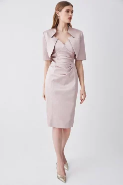 Brand new 👍 Karen Millen Italian Structured Satin Off The Shoulder Pencil Midi 👗 Dress 👏 -Occasionwear Popular Store bkk08622 blush xl 4