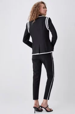 Hot Sale ❤️ Karen Millen Compact Stretch Slim Leg Tipped Side Detail Trousers 😉 -Occasionwear Popular Store bkk08623 black xl 4